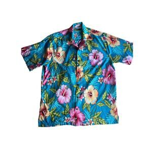 Alvish Men's Hawaiian Big Hibiscus Flower Aloha Beach Satin Shirt Size Large